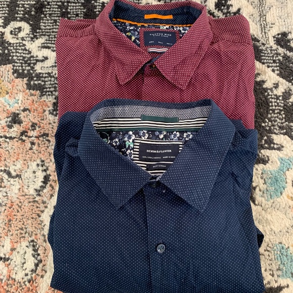 LIGHTLY USED: 2 MENS LARGE MICRO DOT SLIM SHIRTS - Picture 2 of 3